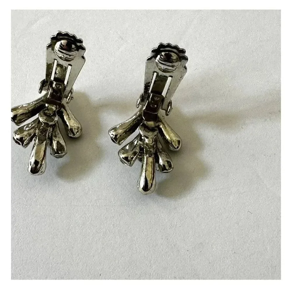 silver green coral branch clip earrings vintage silver